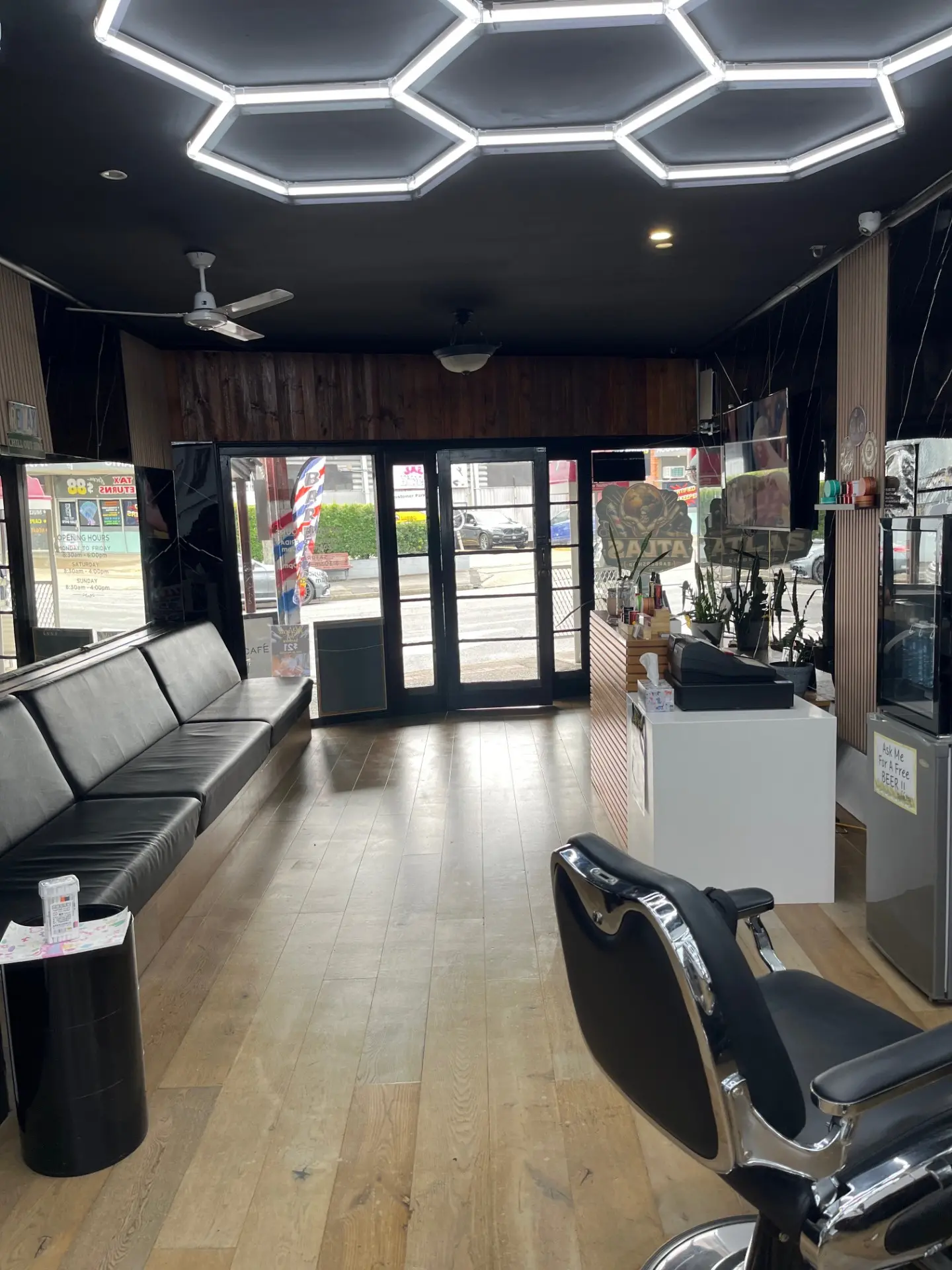 Inside Atlas Barbershop in Annerley